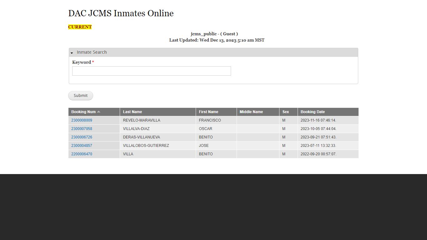 DAC JCMS Inmates Online | Doña Ana County