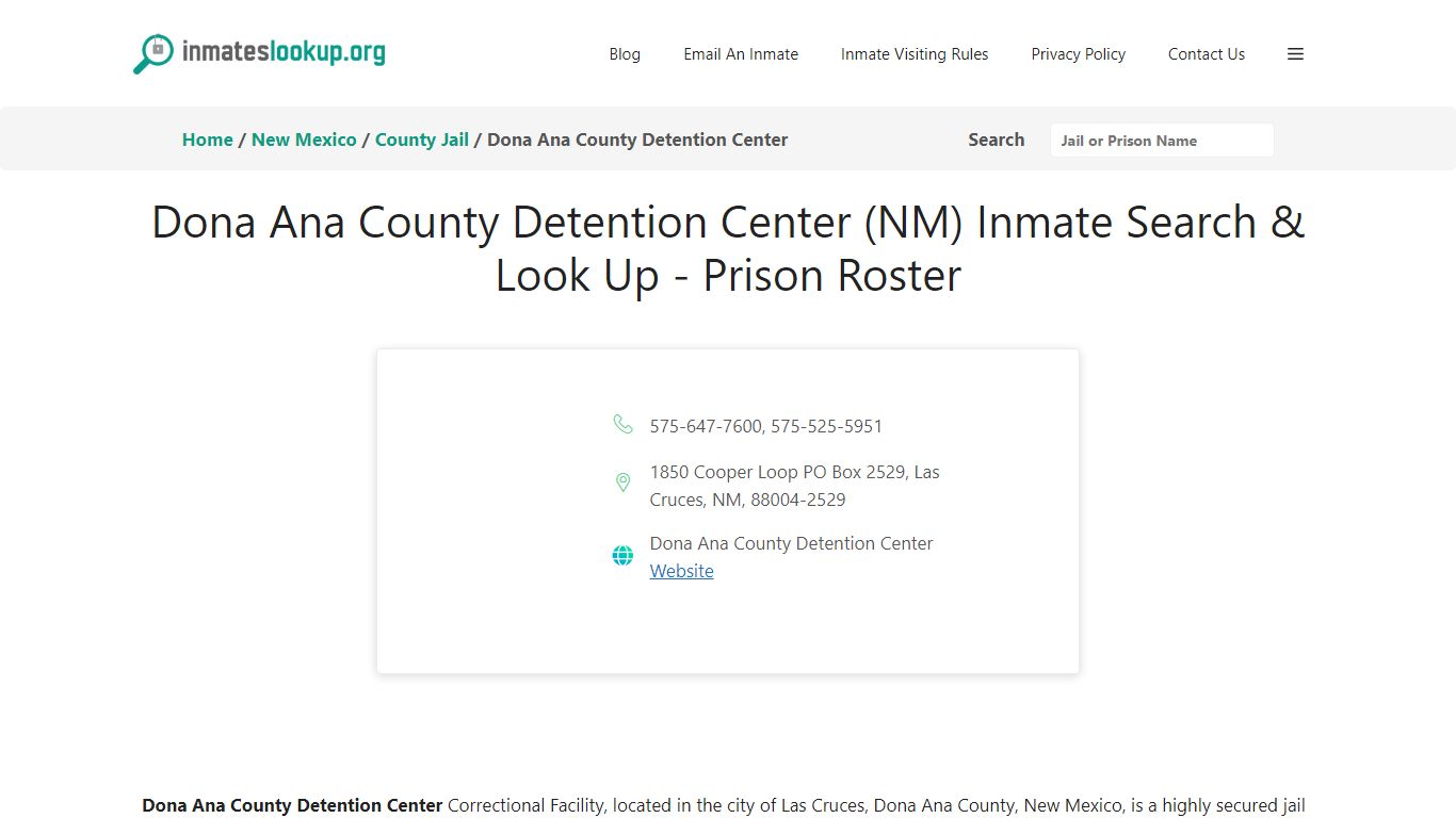 Dona Ana County Detention Center (NM) Inmate Search & Look Up - Prison ...